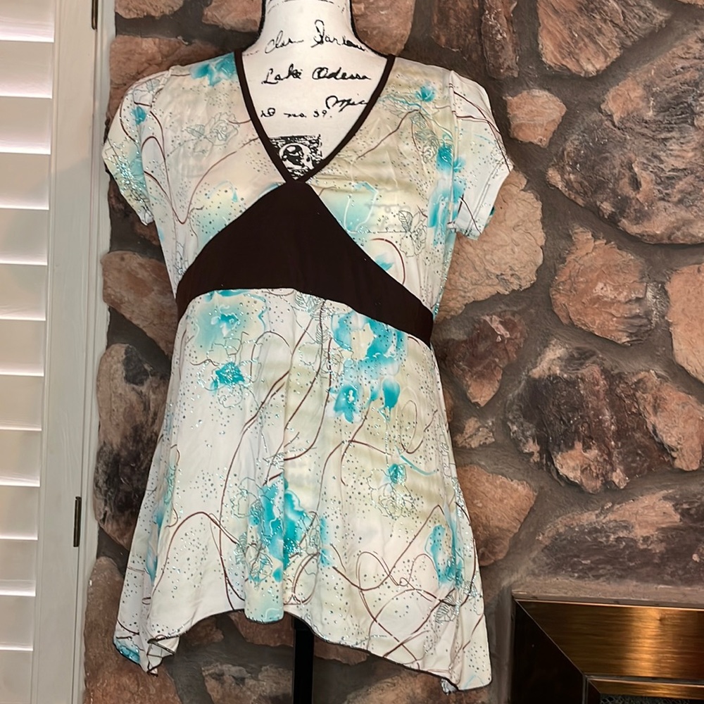 Blue and green floral design Teenie Weenie blouse